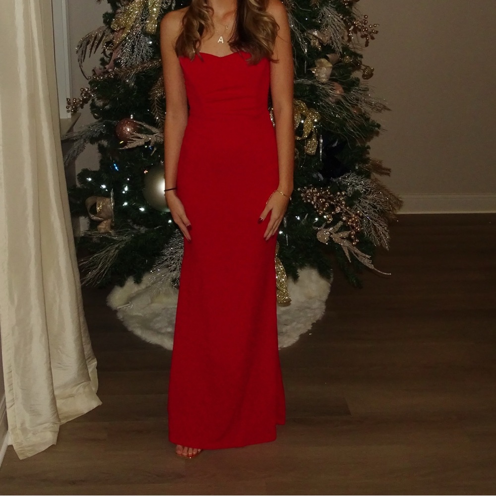 Lulu's Red Asymmetrical Backless Gown